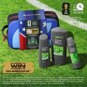 Dove Men+Care Soccer FIFA World Cup Cleanser Set 3 piece and bag NWT